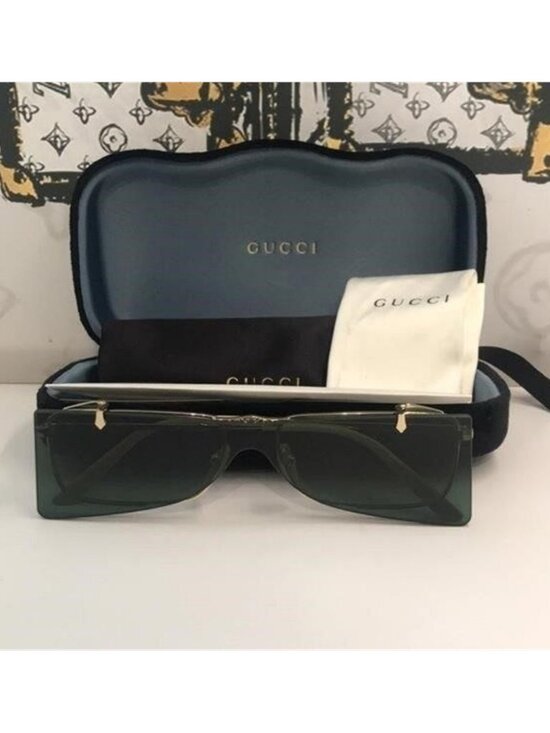 New Authentic Gucci GG0363S 001 Gold Flip-Up Rectangular Sunglasses Green Lenses main image 11